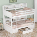 Twin Over Twin Wooden Bunk Bed with Shelves and Storage Drawer Q6340