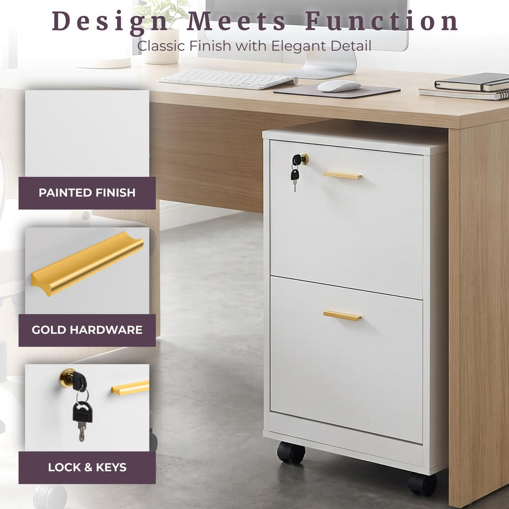 White 2 Drawer Wooden File Cabinet with Lock J18379