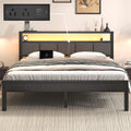 Light Grey Full Size Bed Frame with LED Lights and Charging Station G55174