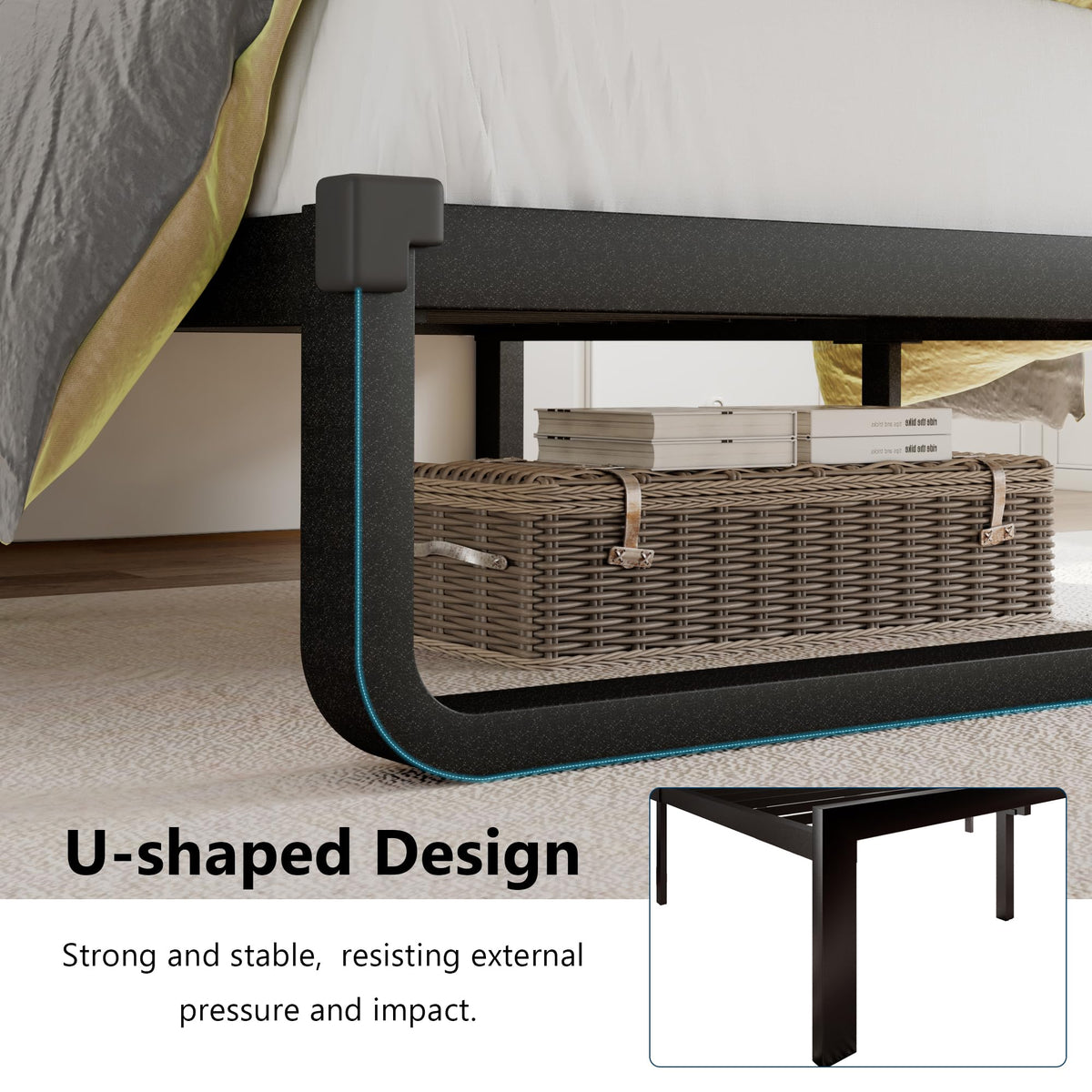 Twin Metal Platform Bed Frame with Linen Upholstered Headboard S13367