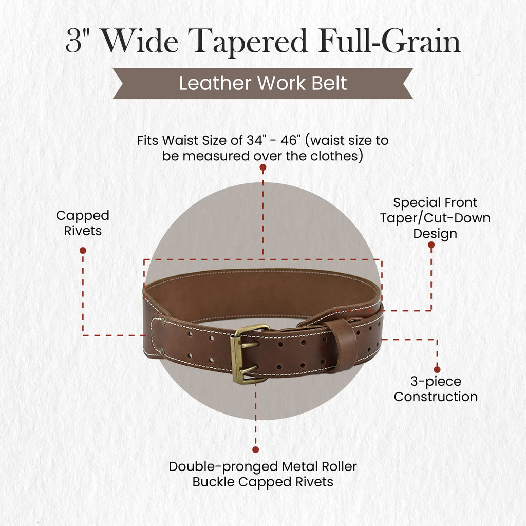3" Wide Tapered Full-Grain Leather Work Belt F49023