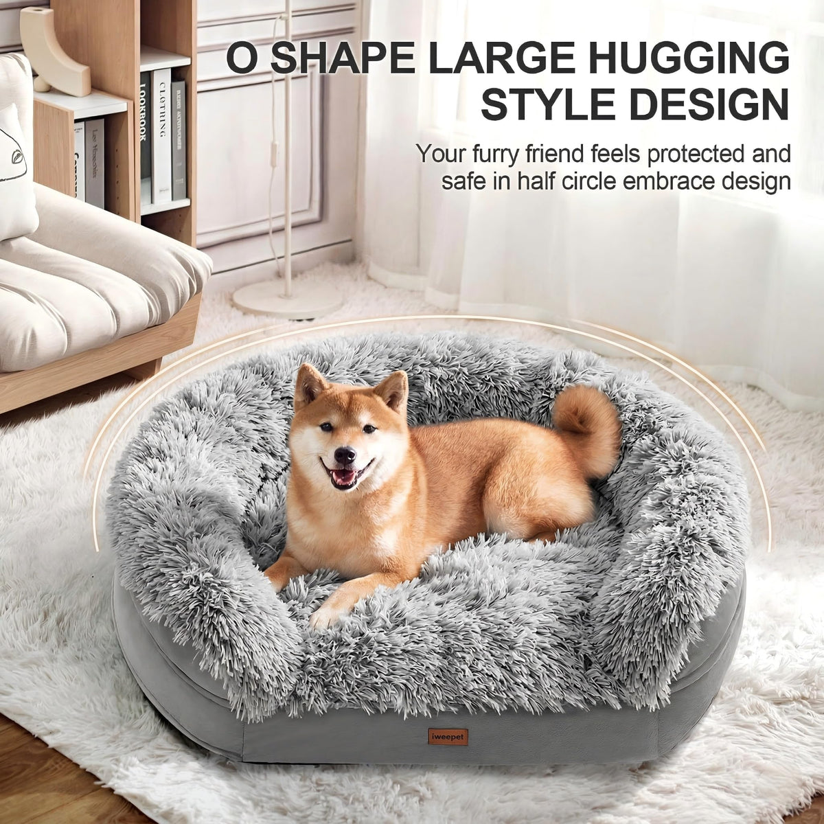 Fluffy Orthopedic Dog Bed with Washable Plush Cover, Grey O41159