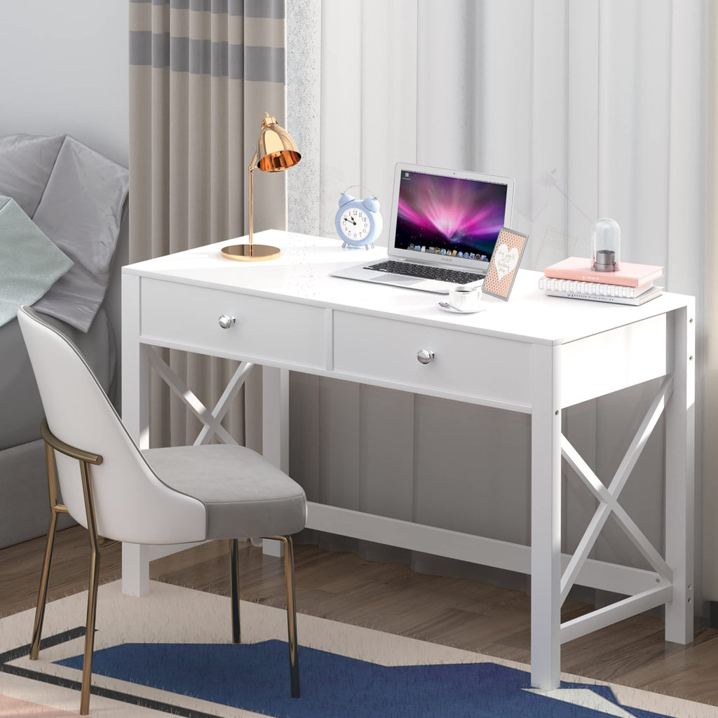 White Home Office Desk with Drawers N15012