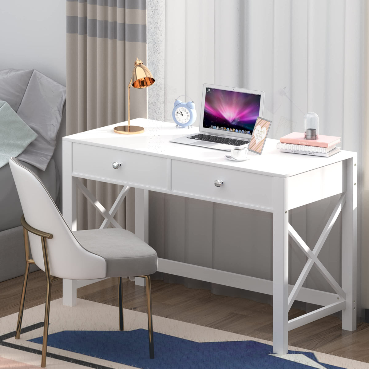 White Home Office Desk with Drawers N15012