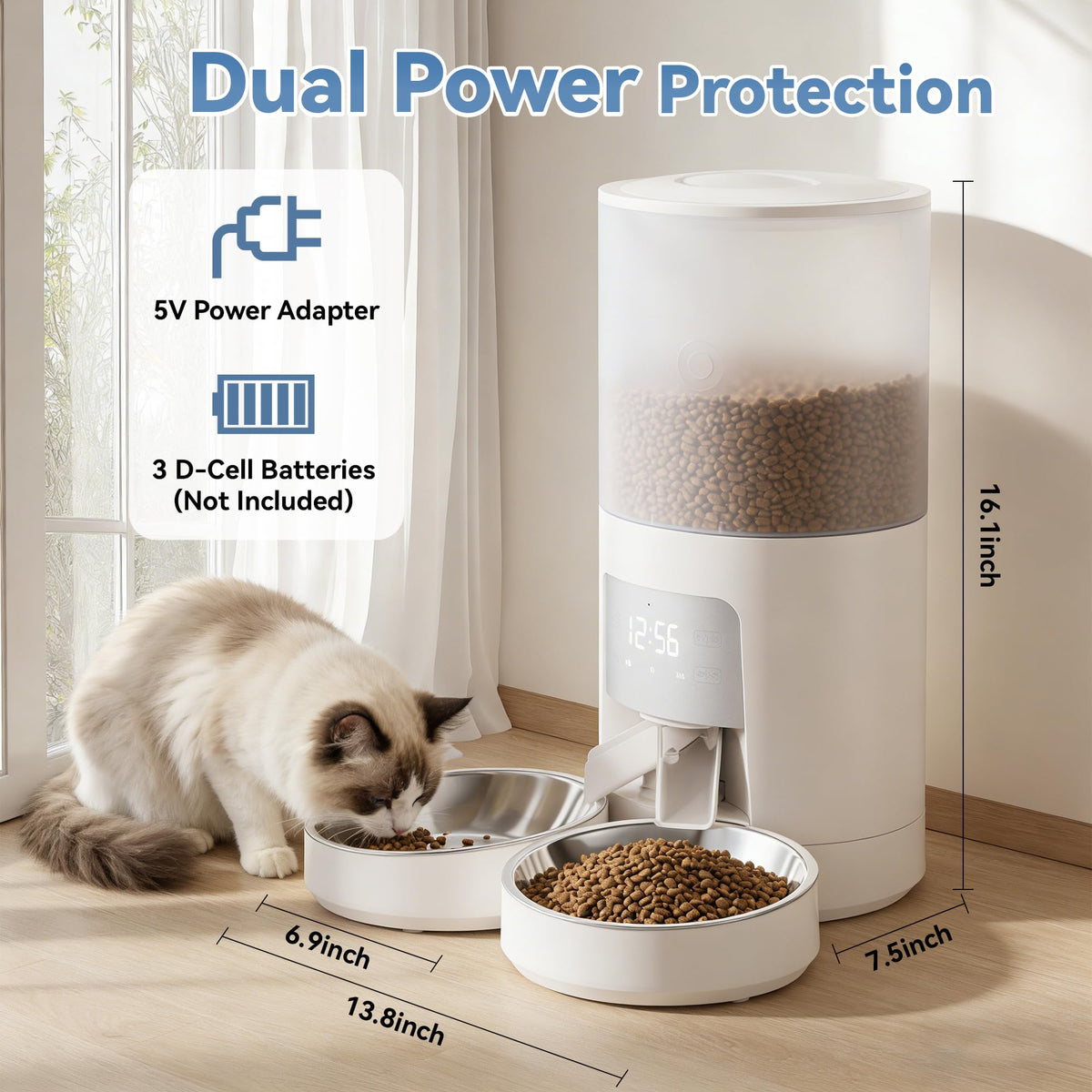 Automatic Cat Feeder for 2 Cats, 6L White U89861