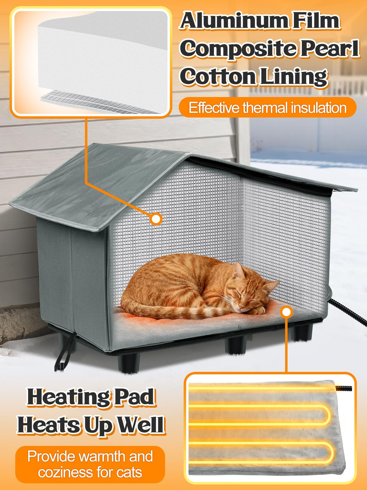 Heated Outdoor Cat House with Escape Door W200083
