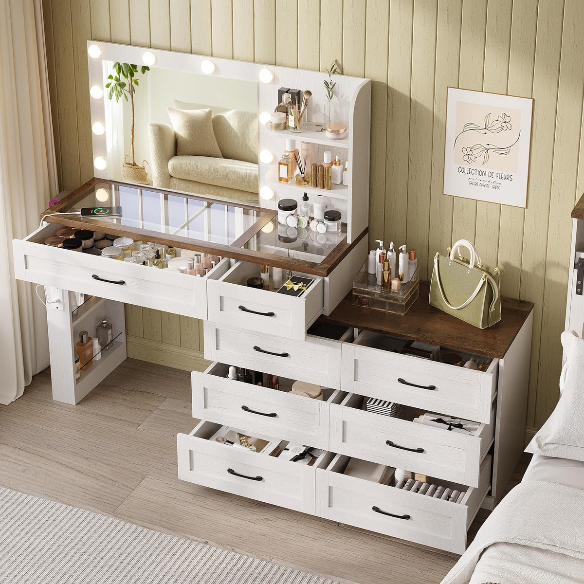 Antique White 6-Drawer Vanity Desk N776