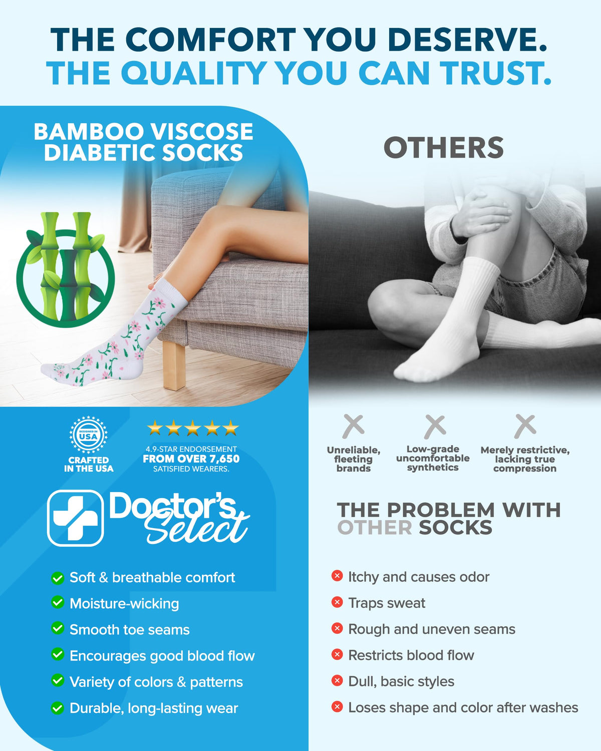 Moisture-Wicking Diabetic Socks 6 Pairs R4219