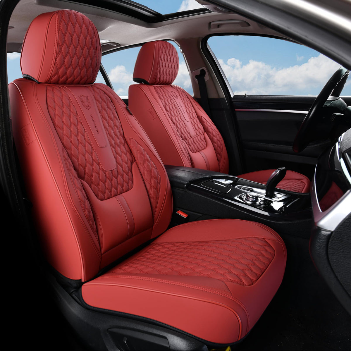 Red Full Set Nappa Leather Car Seat Covers Z9842