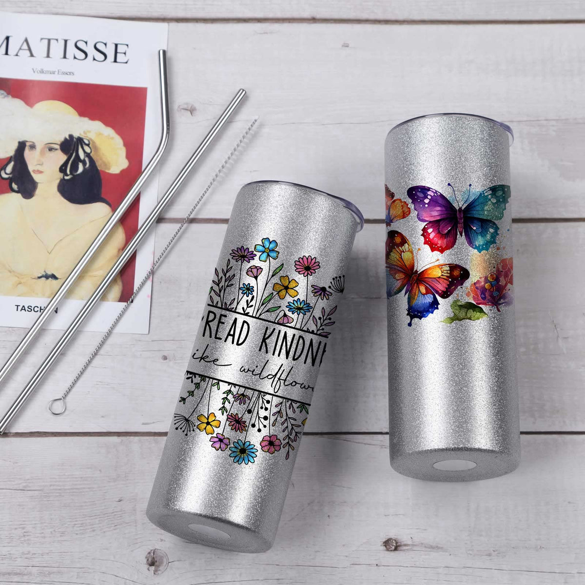 20 Oz 8 Pack Glitter Sublimation Skinny Tumblers Stainless Steel U774