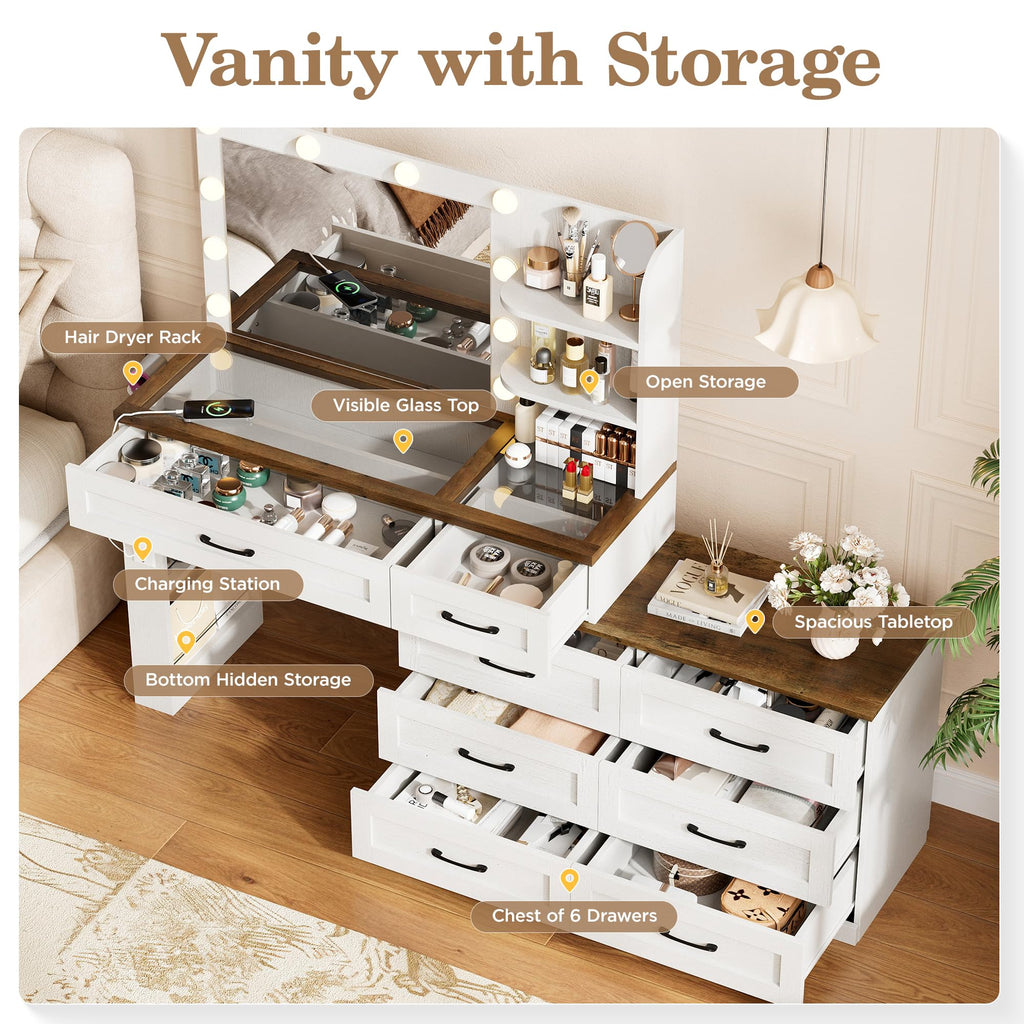 Antique White 6-Drawer Vanity Desk N776