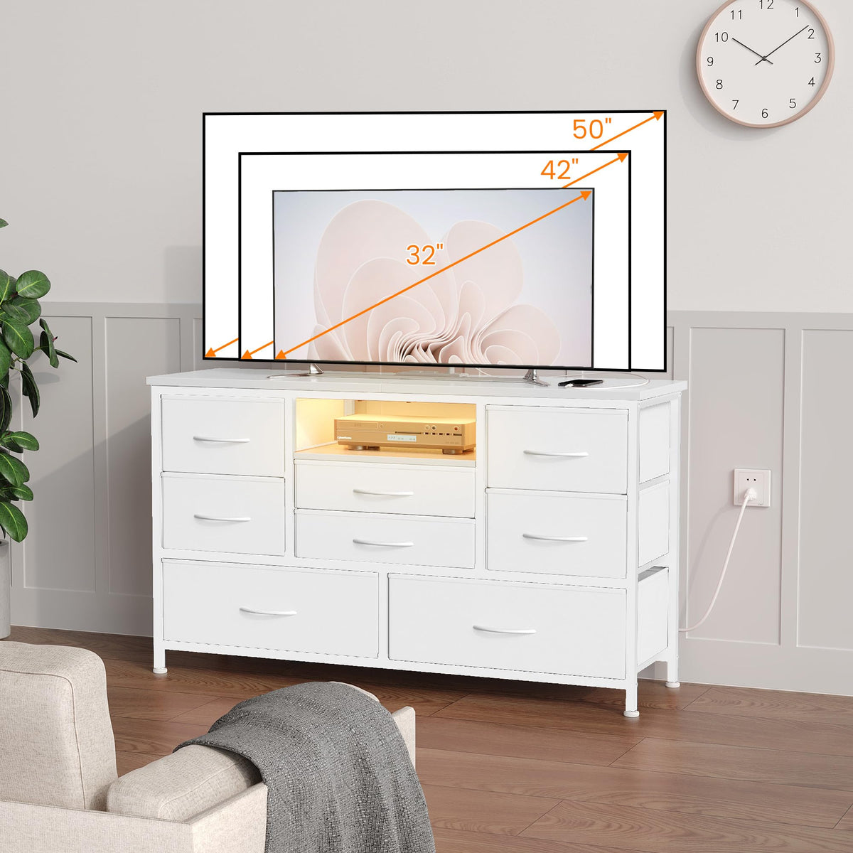 8 Drawer LED TV Stand Dresser with Charging Station N639946