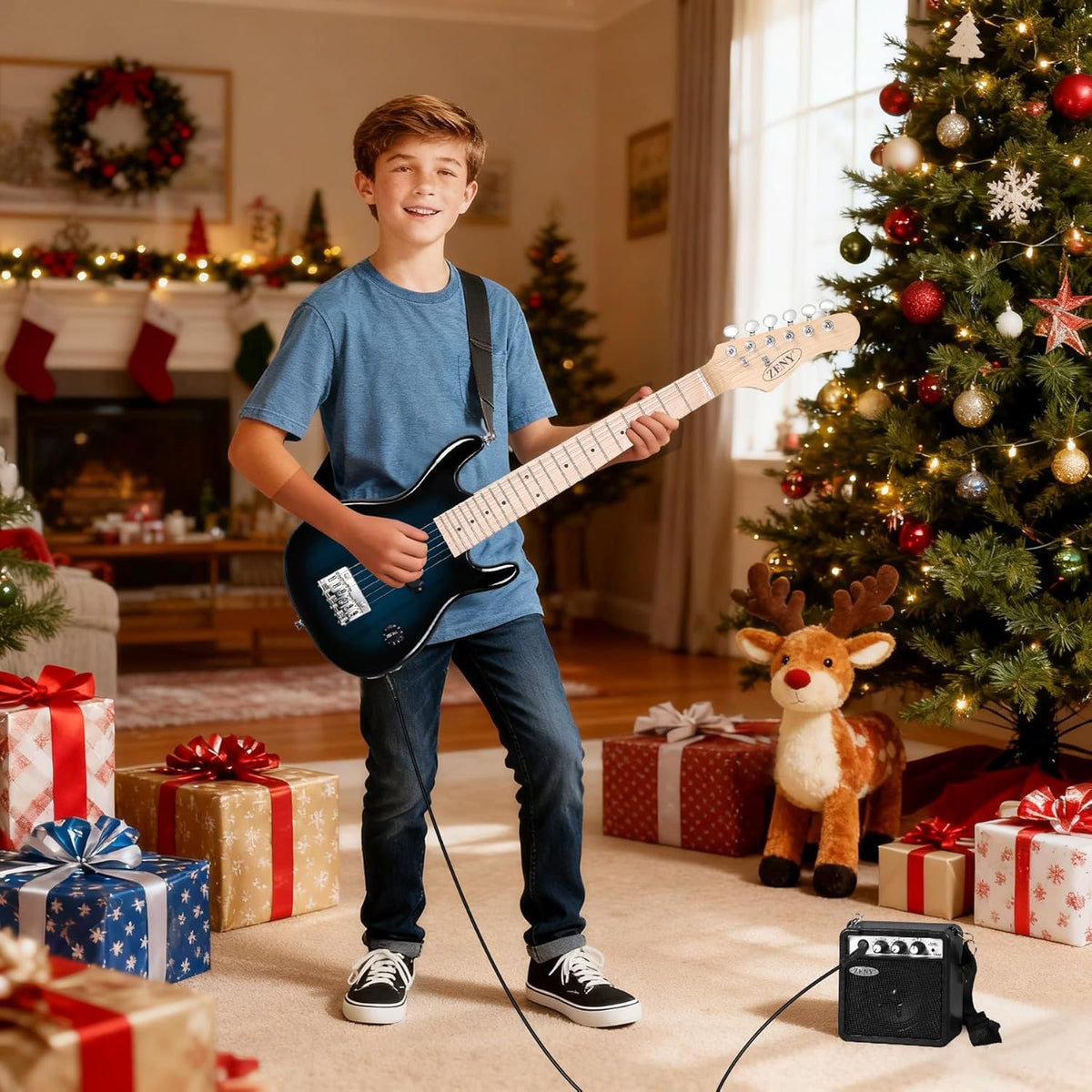 30 inch Kids Electric Guitar with 5w Amp, Gig Bag, Strap, Cable, Strings and Picks, Blue B737299