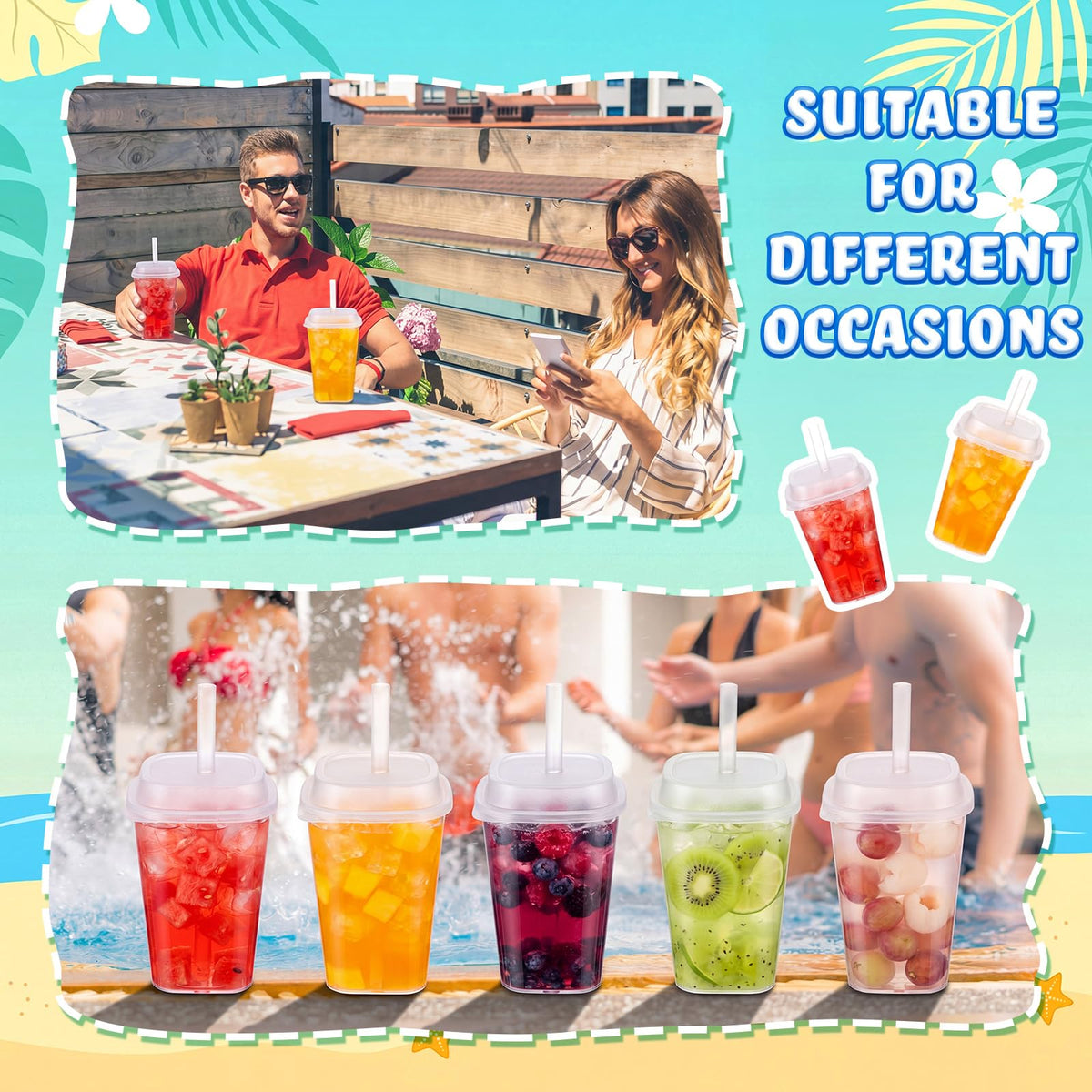 30 Pack 22 oz Clear Plastic Cups with Lids & Straws N92537