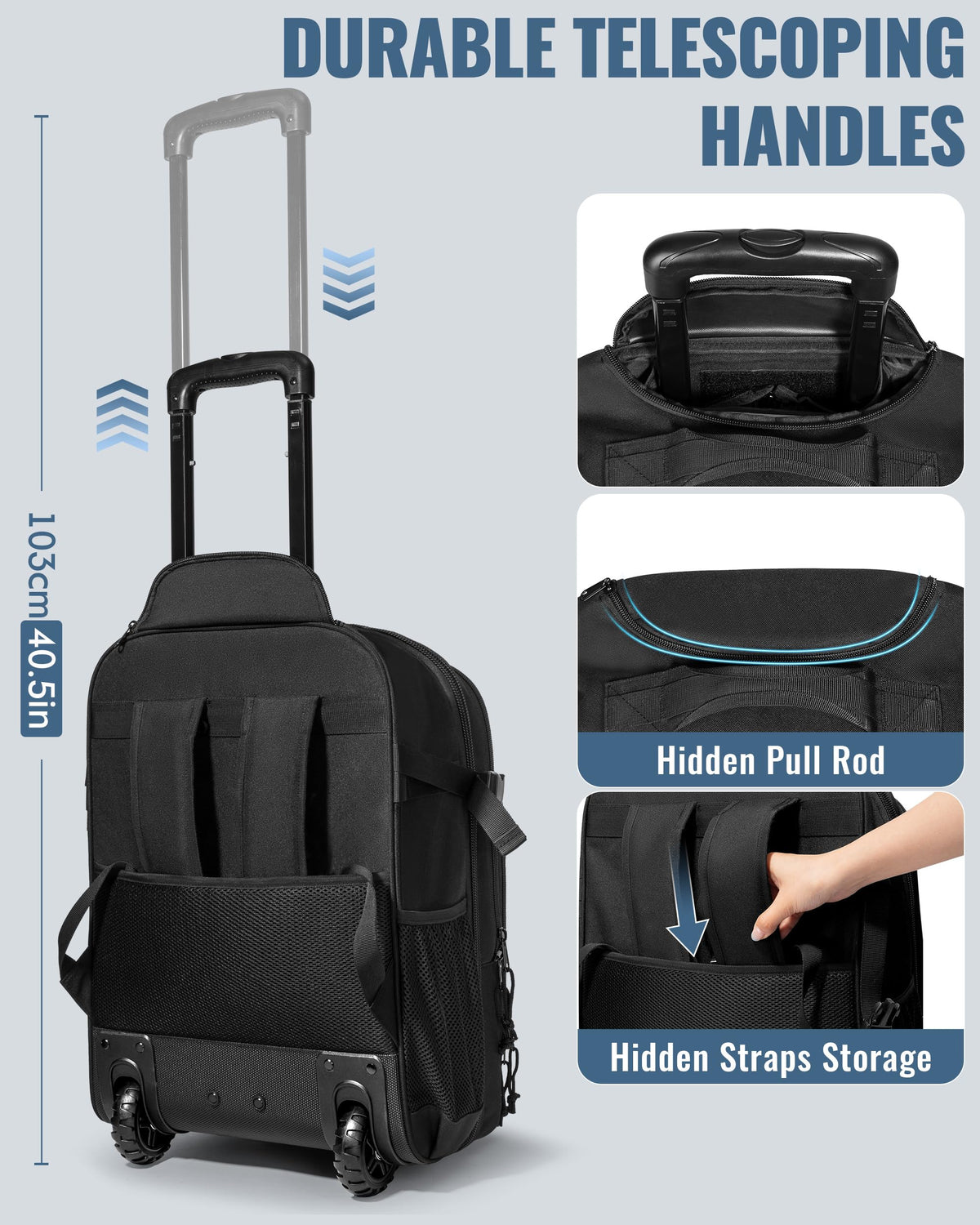 17 Inch Rolling Tactical Laptop Backpack with Wheels X7412