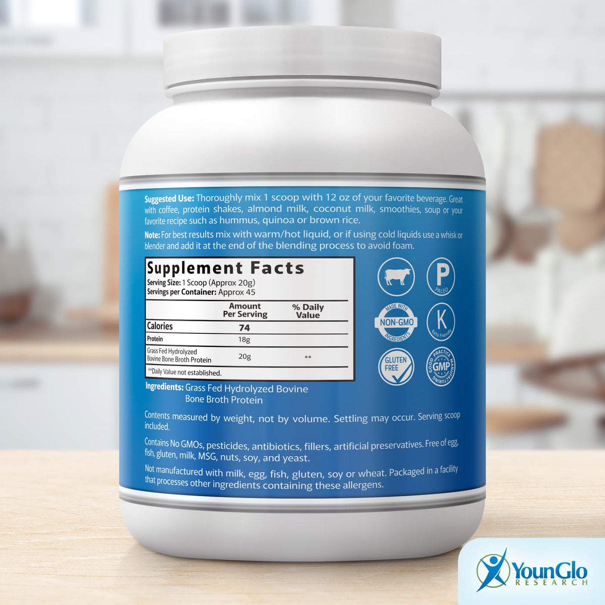 Beef Protein Powder 2 lb 4 PK Unflavored Grass Fed N236
