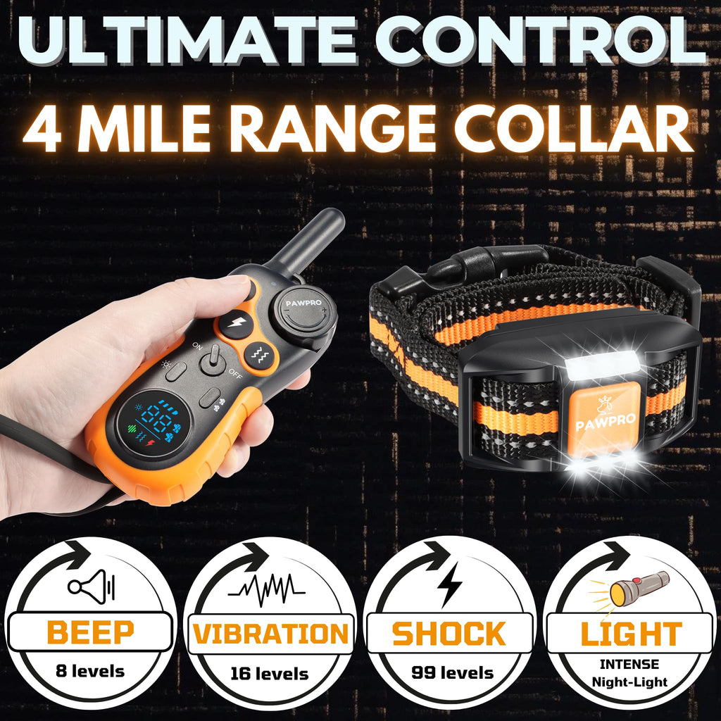 Dog Shock Collar with Remote, 4-Mile Range, Waterproof Rechargeable U910755