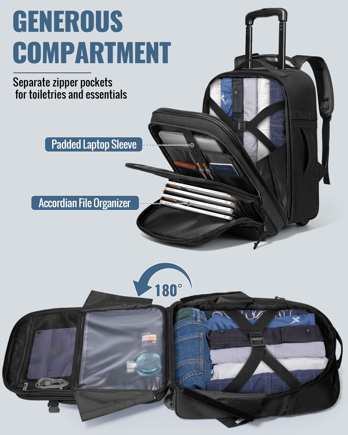 17 Inch Rolling Tactical Laptop Backpack with Wheels X7412