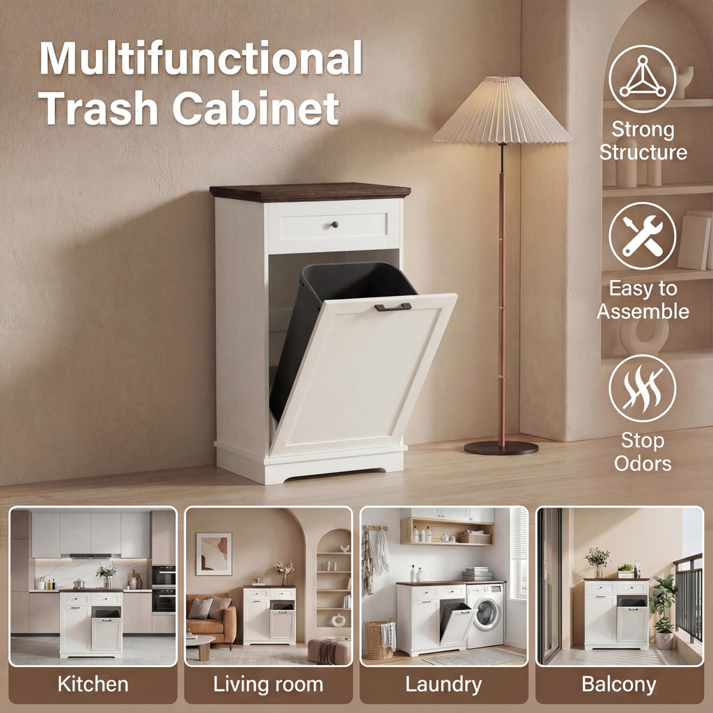 Double Tilt Out Trash Cabinet for 10 Gallon Trash Cans, Antique White Q790481