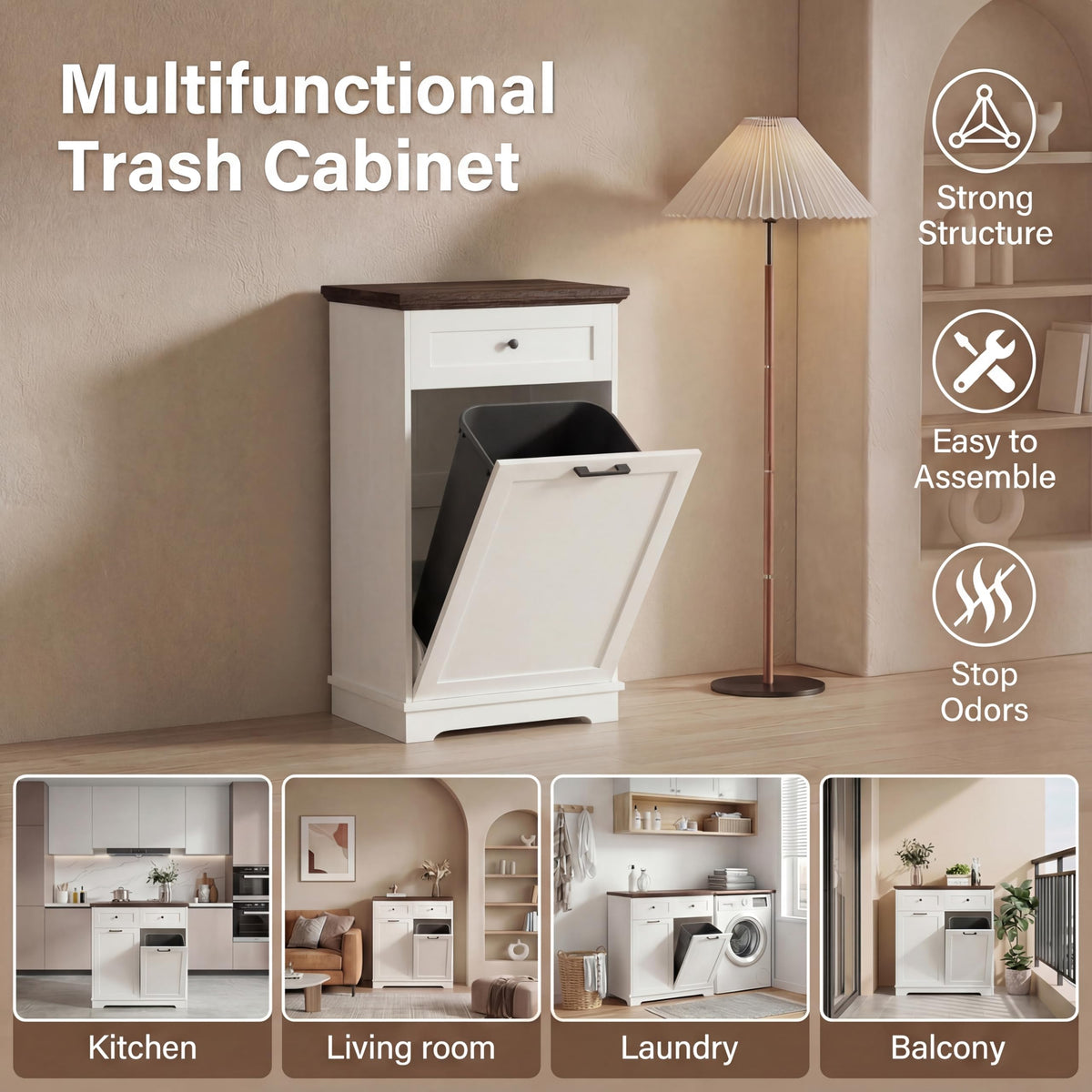 Double Tilt Out Trash Cabinet for 10 Gallon Trash Cans, Antique White Q790481