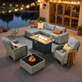 Charcoal Grey 9 Pieces Wicker Outdoor Sectional Sofa Set with Fire Pit Table K7952