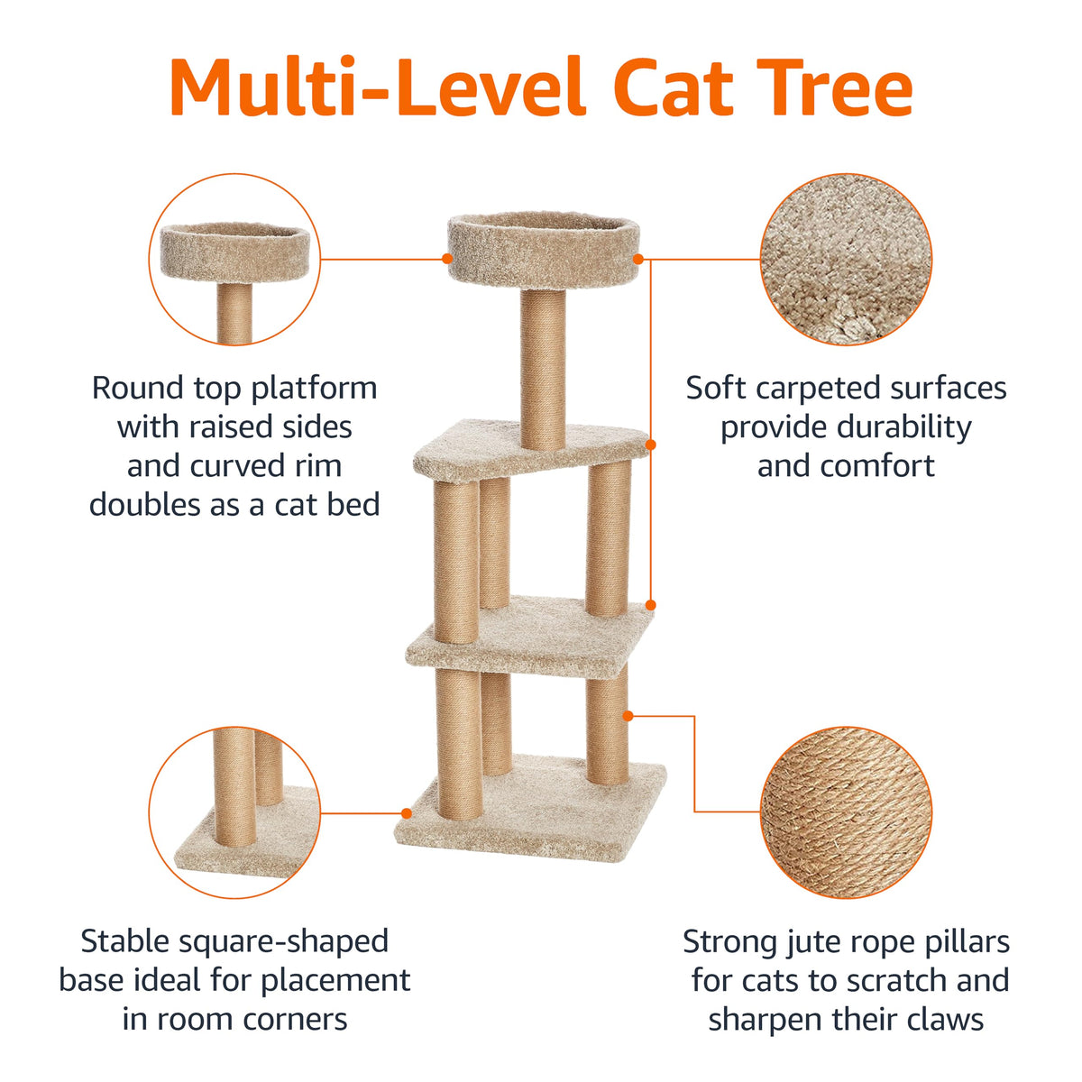 Beige Multi-Level Cat Tree Tower with Scratching Posts D6318