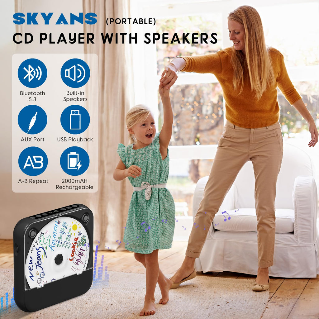 Black Portable Bluetooth CD Player P620