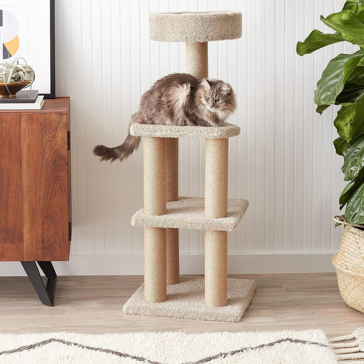 Beige Multi-Level Cat Tree Tower with Scratching Posts D6318
