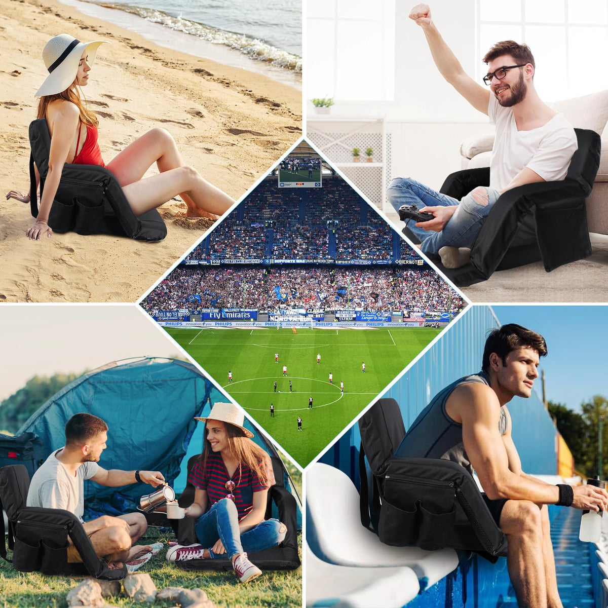2 Pack Portable Folding Stadium Seats with Back Support and Cushion L893358