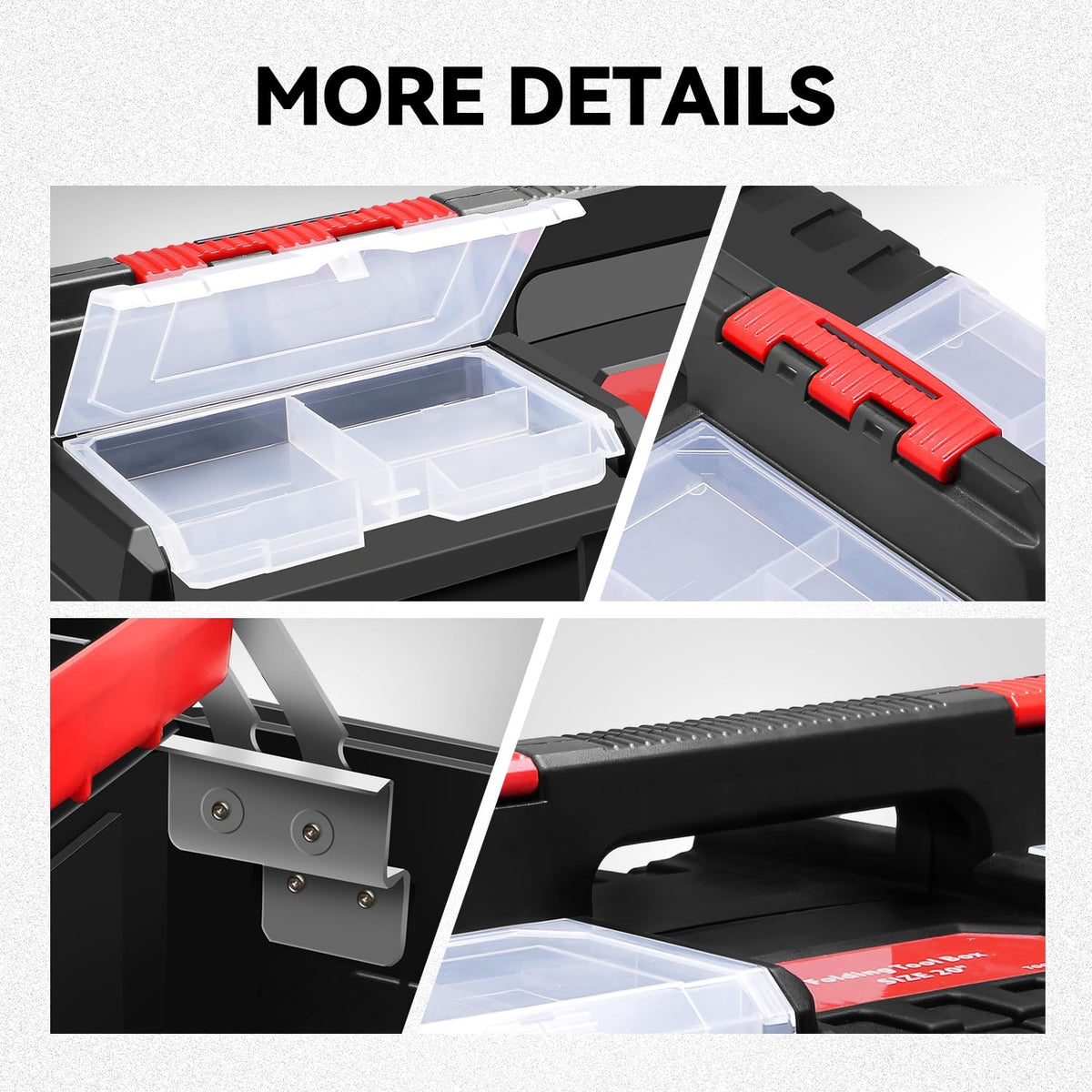 Foldable 2-layer Tool Box with Non-Slip Handle Tray Storage, Red I897