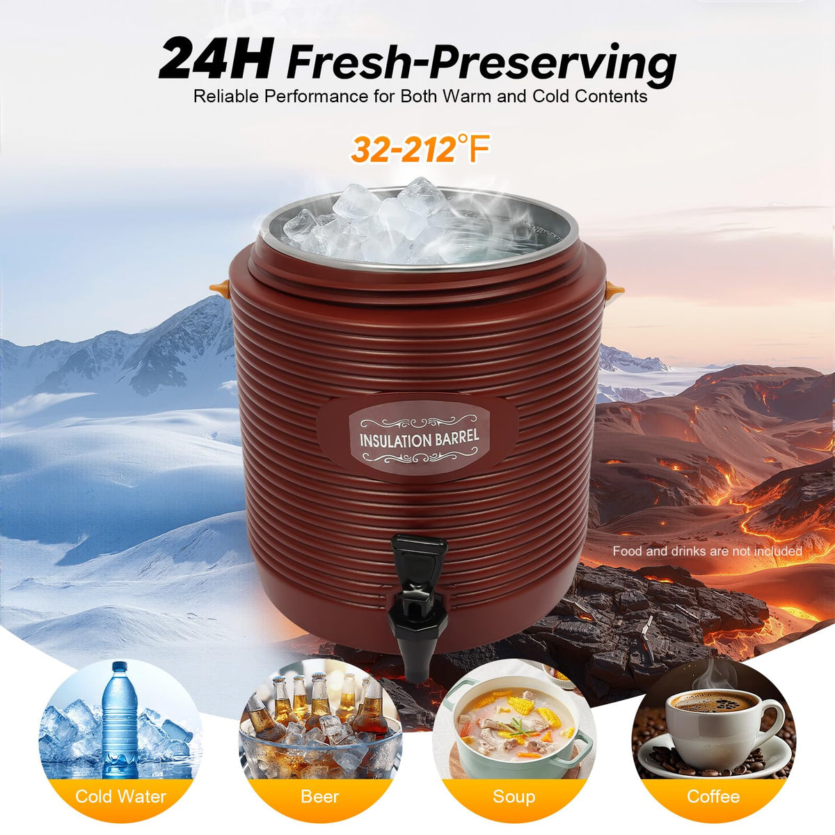 Insulated Beverage Dispenser 3.43gal Stainless Steel Portable Water Jug H449