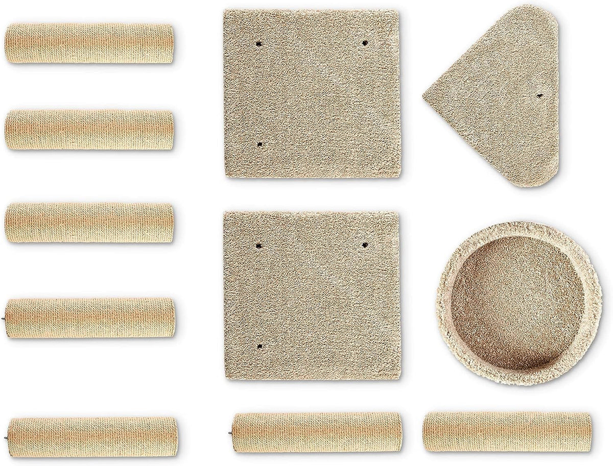 Beige Multi-Level Cat Tree Tower with Scratching Posts D6318