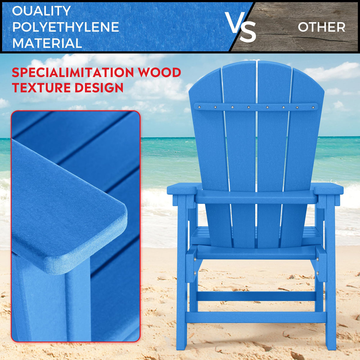 Kids Adirondack Chair Set of 4 Plastic Outdoor Pacific Blue L7068