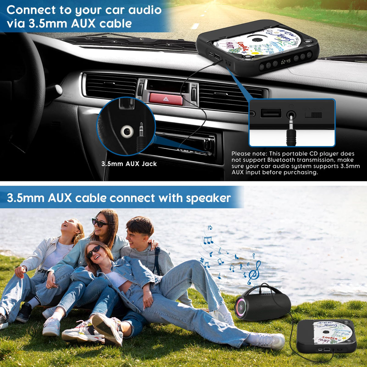 Black Portable Bluetooth CD Player P620