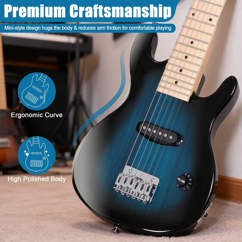 30 inch Kids Electric Guitar with 5w Amp, Gig Bag, Strap, Cable, Strings and Picks, Blue B737299
