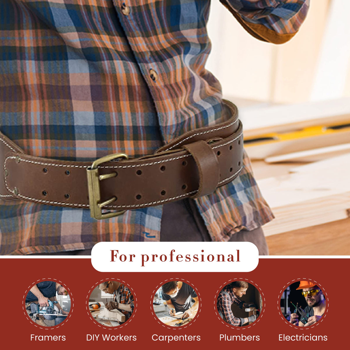 3" Wide Tapered Full-Grain Leather Work Belt F49023
