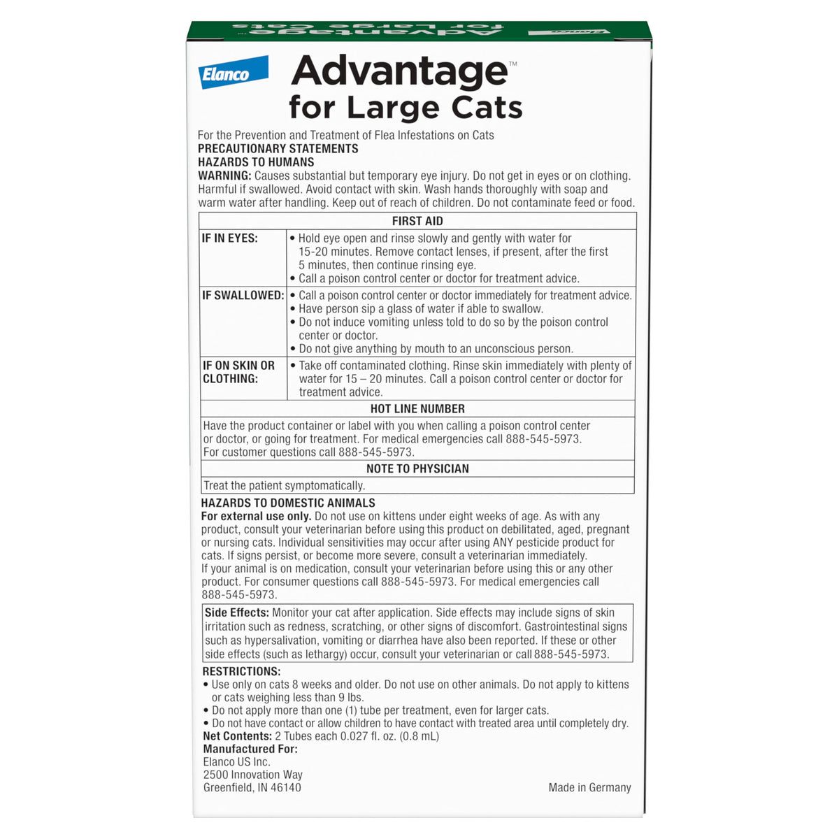 Topical Cat Flea Treatment and Prevention for Large Cats Over 9 lbs Y7371