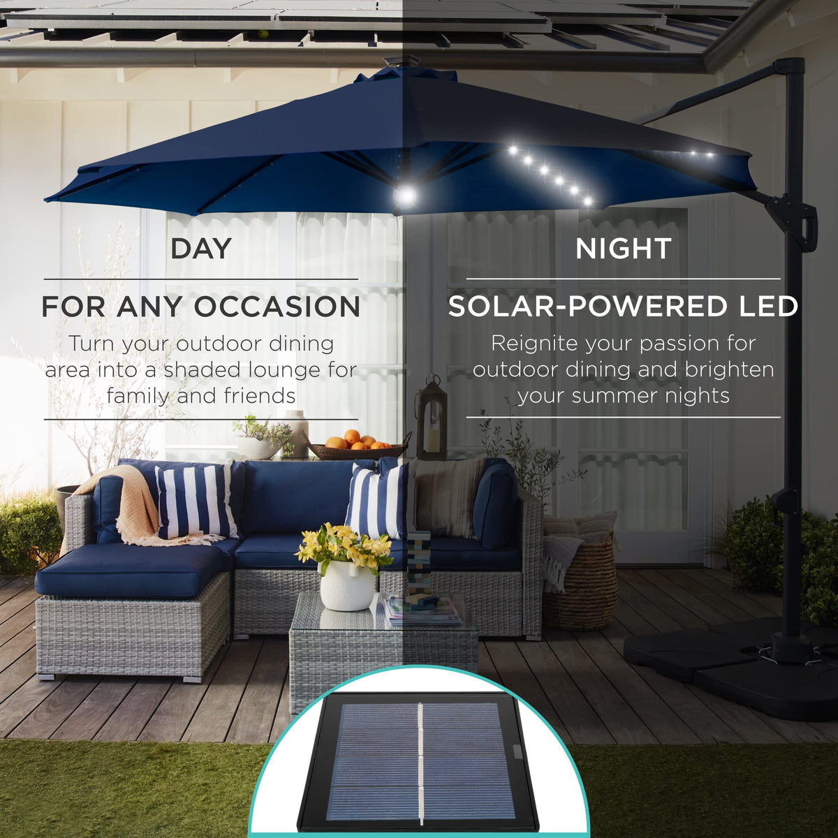 10ft Solar LED Cantilever Patio Umbrella I880