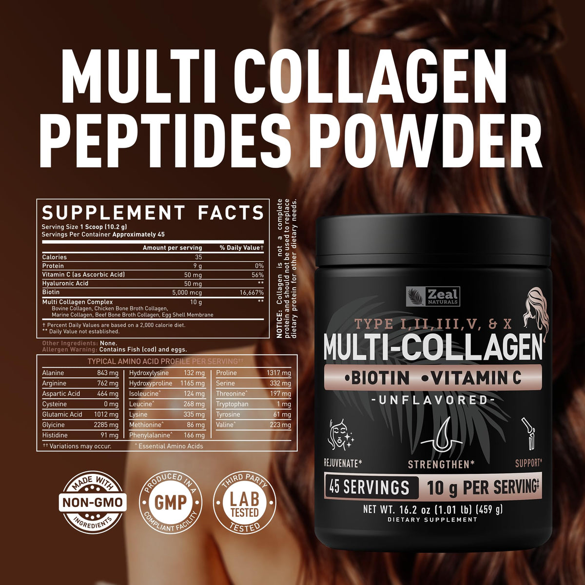 Multi Collagen Protein Peptides Powder Types I II III V X Unflavored 45 Servings V273