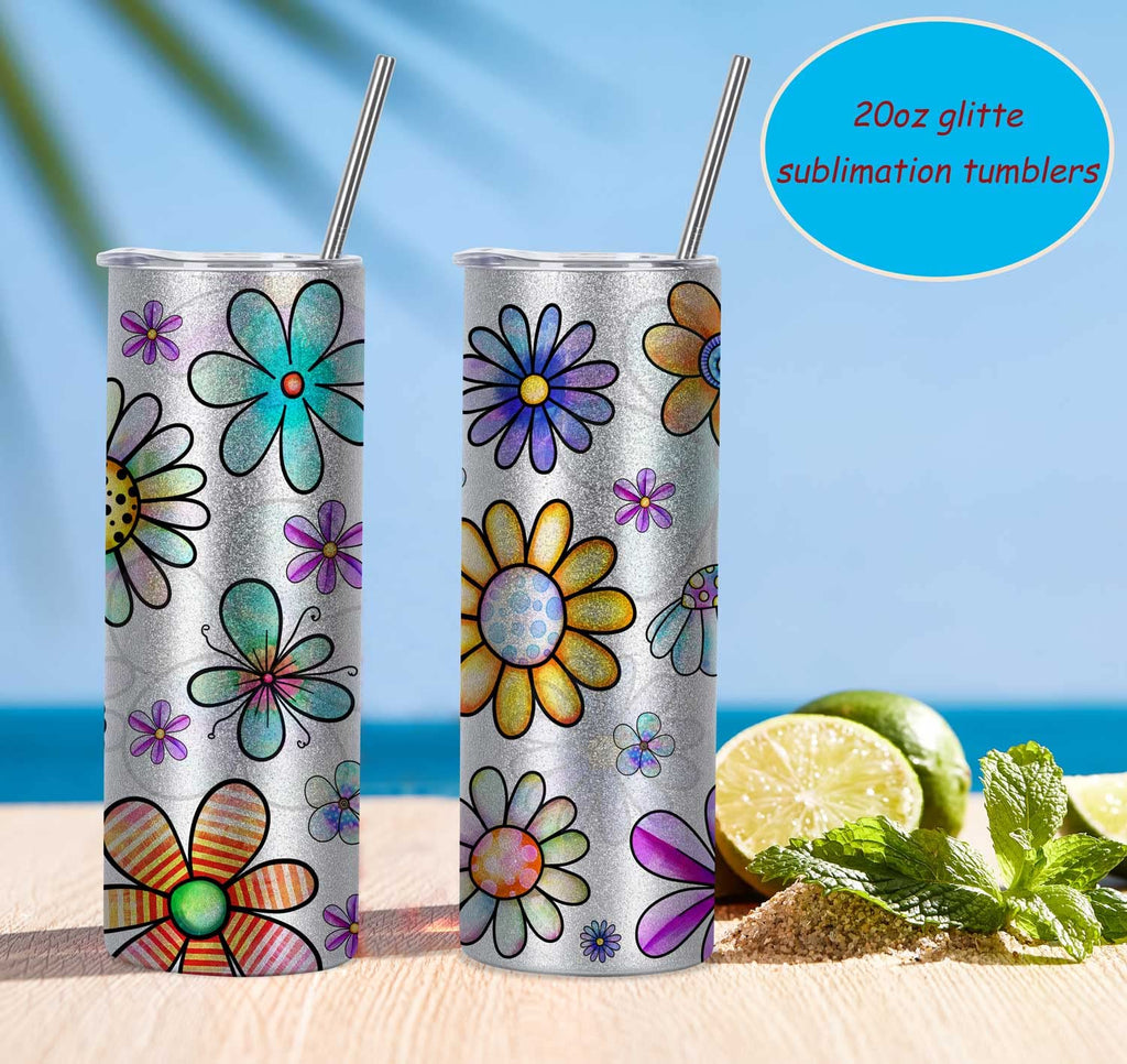 20 Oz 8 Pack Glitter Sublimation Skinny Tumblers Stainless Steel U774