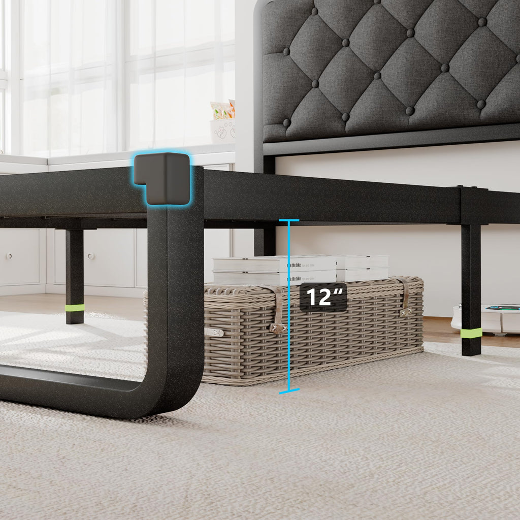 Twin Metal Platform Bed Frame with Linen Upholstered Headboard S13367