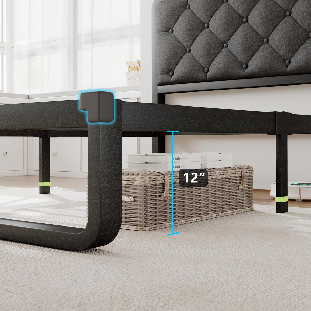 Twin Metal Platform Bed Frame with Linen Upholstered Headboard S13367
