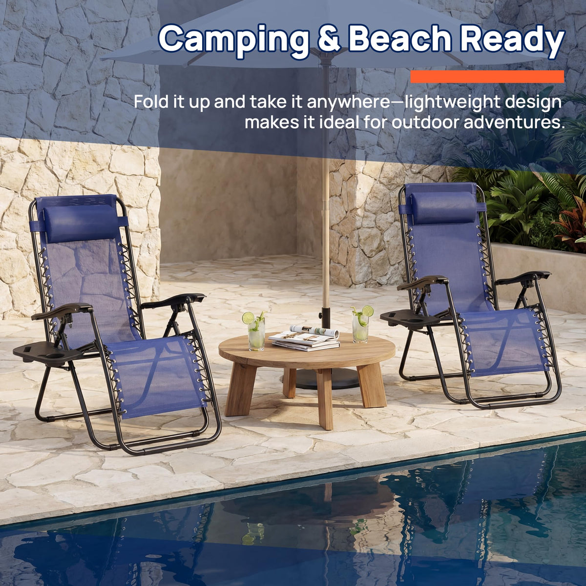 Oversized Blue Zero Gravity Chair Set of 2 C210