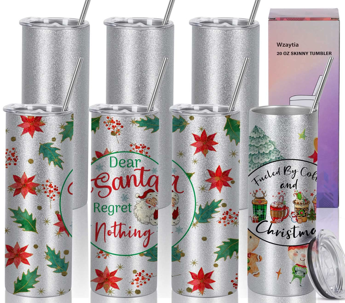 20 Oz 8 Pack Glitter Sublimation Skinny Tumblers Stainless Steel U774