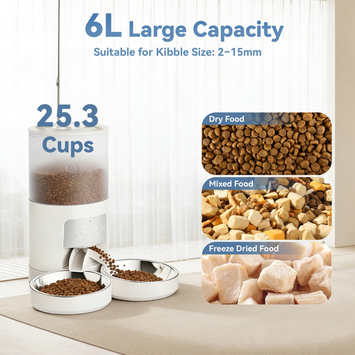 Automatic Cat Feeder for 2 Cats, 6L White U89861