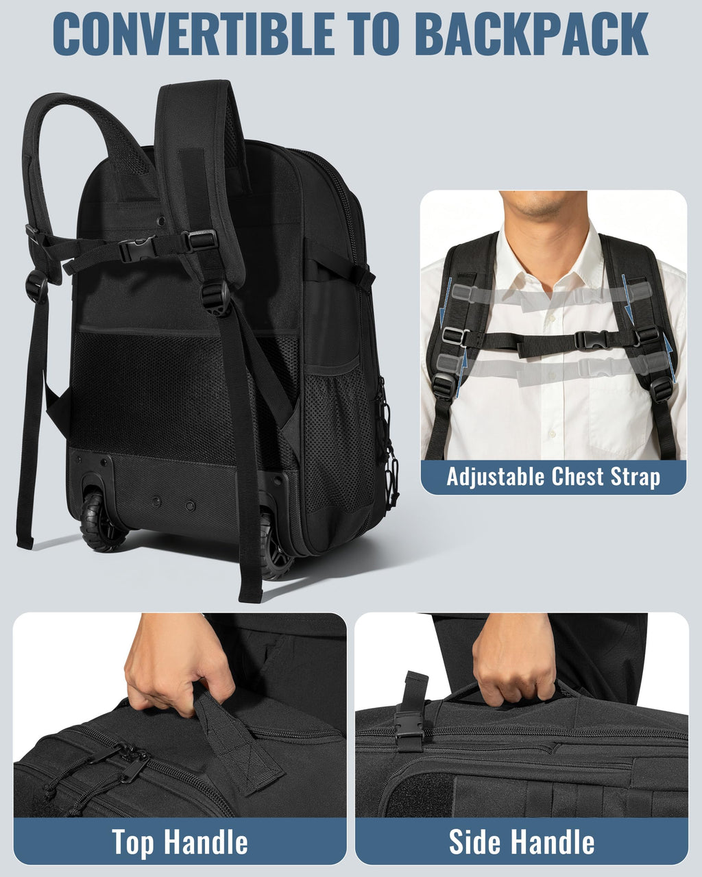 17 Inch Rolling Tactical Laptop Backpack with Wheels X7412