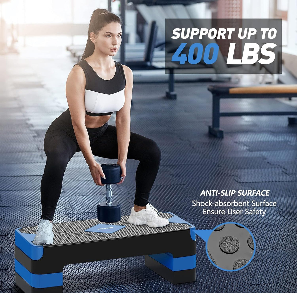 Adjustable Aerobic Exercise Step with 4” 6” 8” Risers M5106