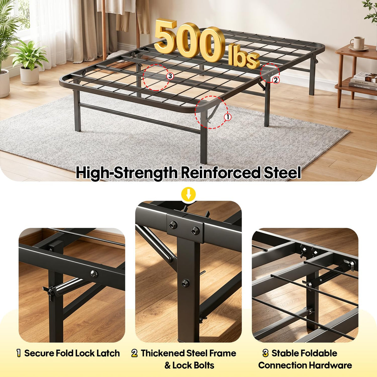 Twin Metal Bed Frame with 6 Legs U953805