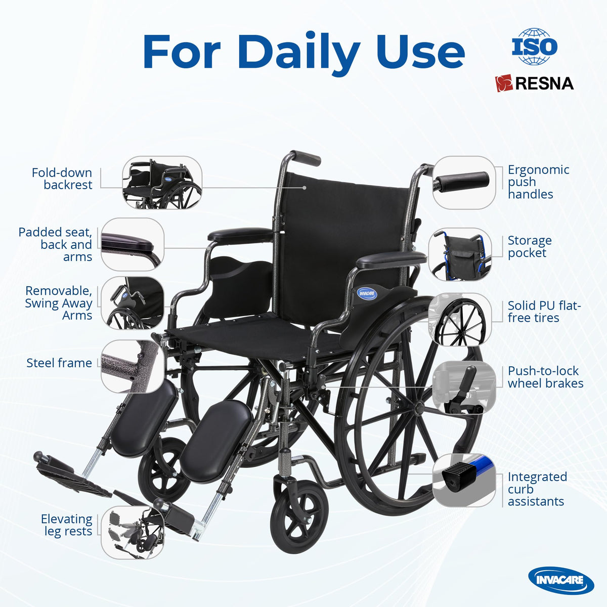 Compact Folding Manual Wheelchair with Swing-Away Footrests H630