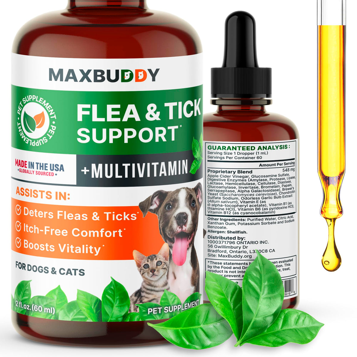 Natural Flea and Tick Oral Supplement Drops for Dogs and Cats S482